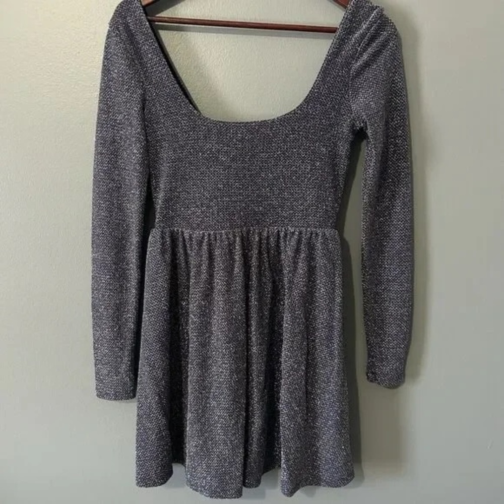 Dress Size S Babydoll Mini Metallic Shimmer Long Flare Sleeve Womens
